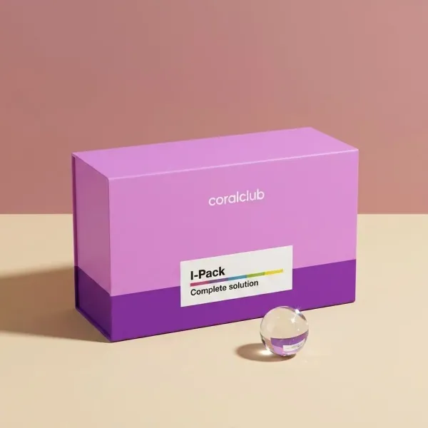 Immunity Pack in a purple box with a clear capsule on a beige surface.